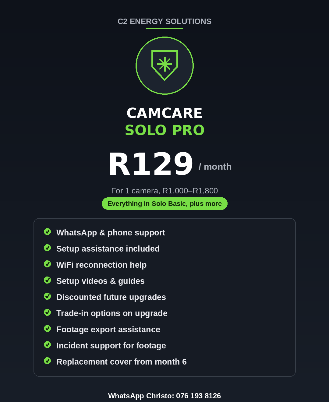 CamCare Solo PRO - Protect Multiple Cameras ranging from R499 - R999