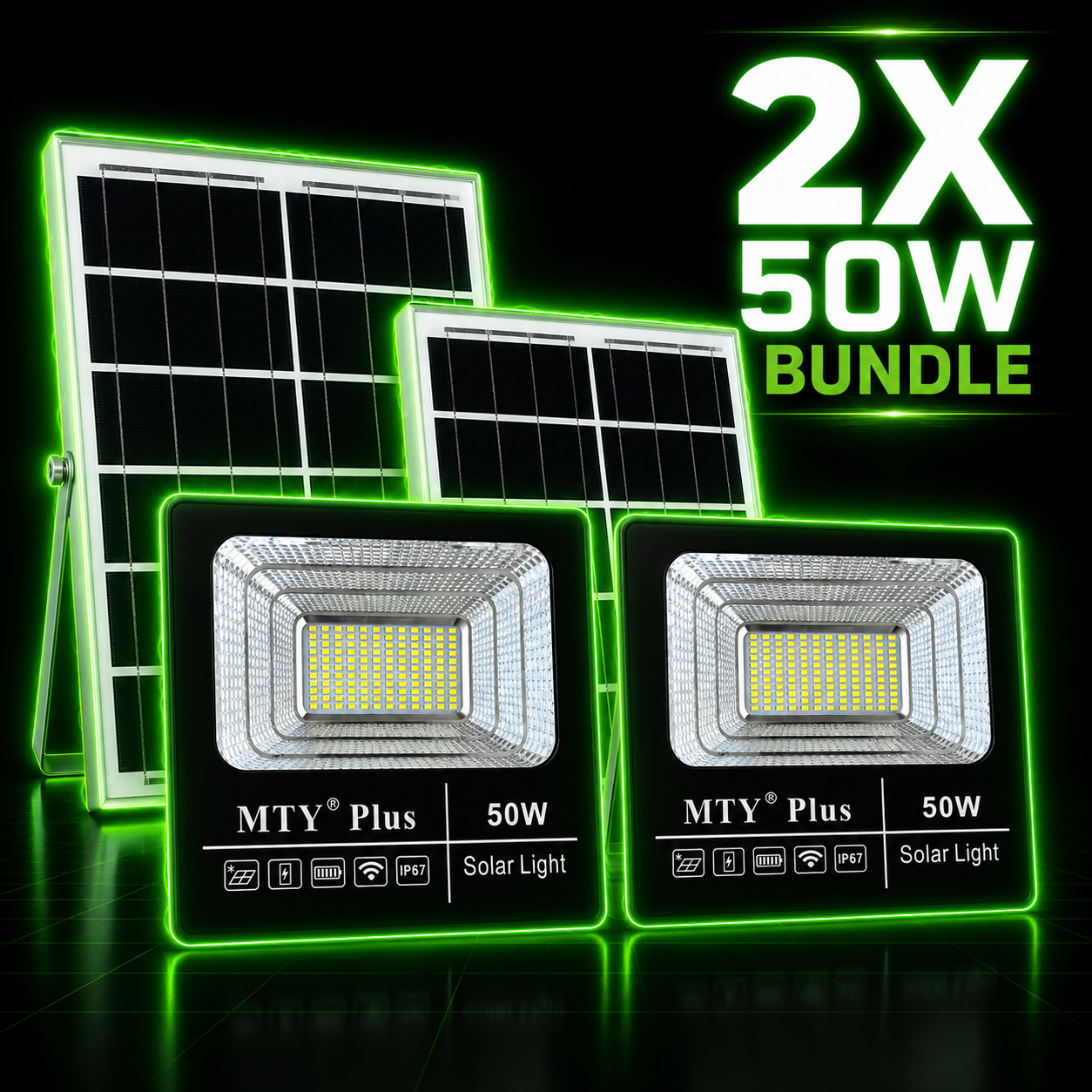 2 x 50W Solar Home Security LED Light + solar panels + remotes